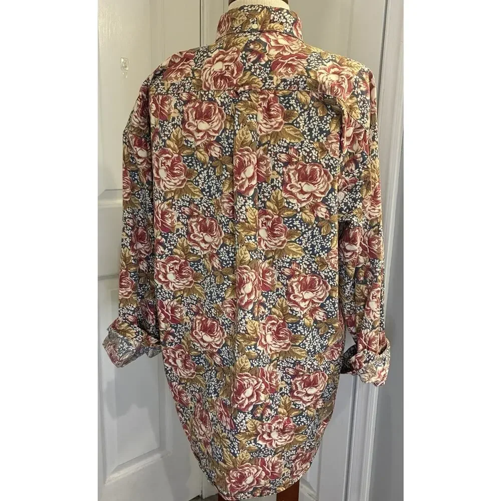 Vintage 90s Banana Republic Floral Rose Button Down Shirt L 100% Cotton Unisex